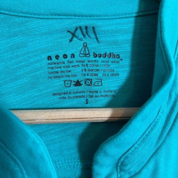 Neon Buddha Big Button Sweater Jacket S Teal Seafoam Blue Pockets - Picture 8 of 8